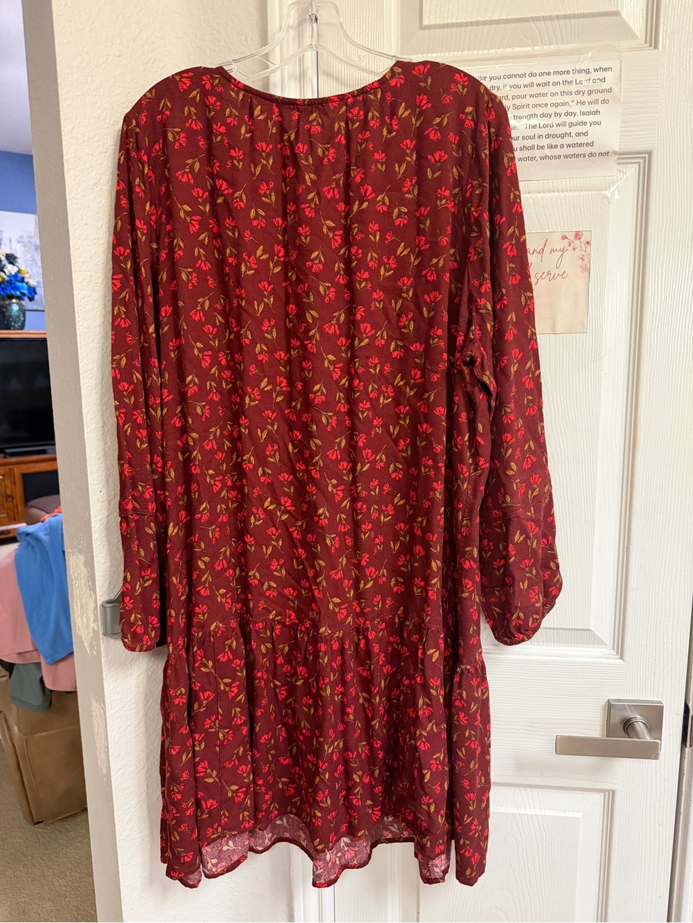 Sonoma Burgundy Floral Long-Sleeve Tiered Dress - Picture 2 of 7